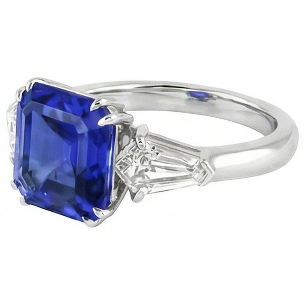 Womens Sapphire Ring Asscher Cut 2.50 Carats Tapered Baguette Natural Earth Mined Diamond ( Not Lab Grown )s