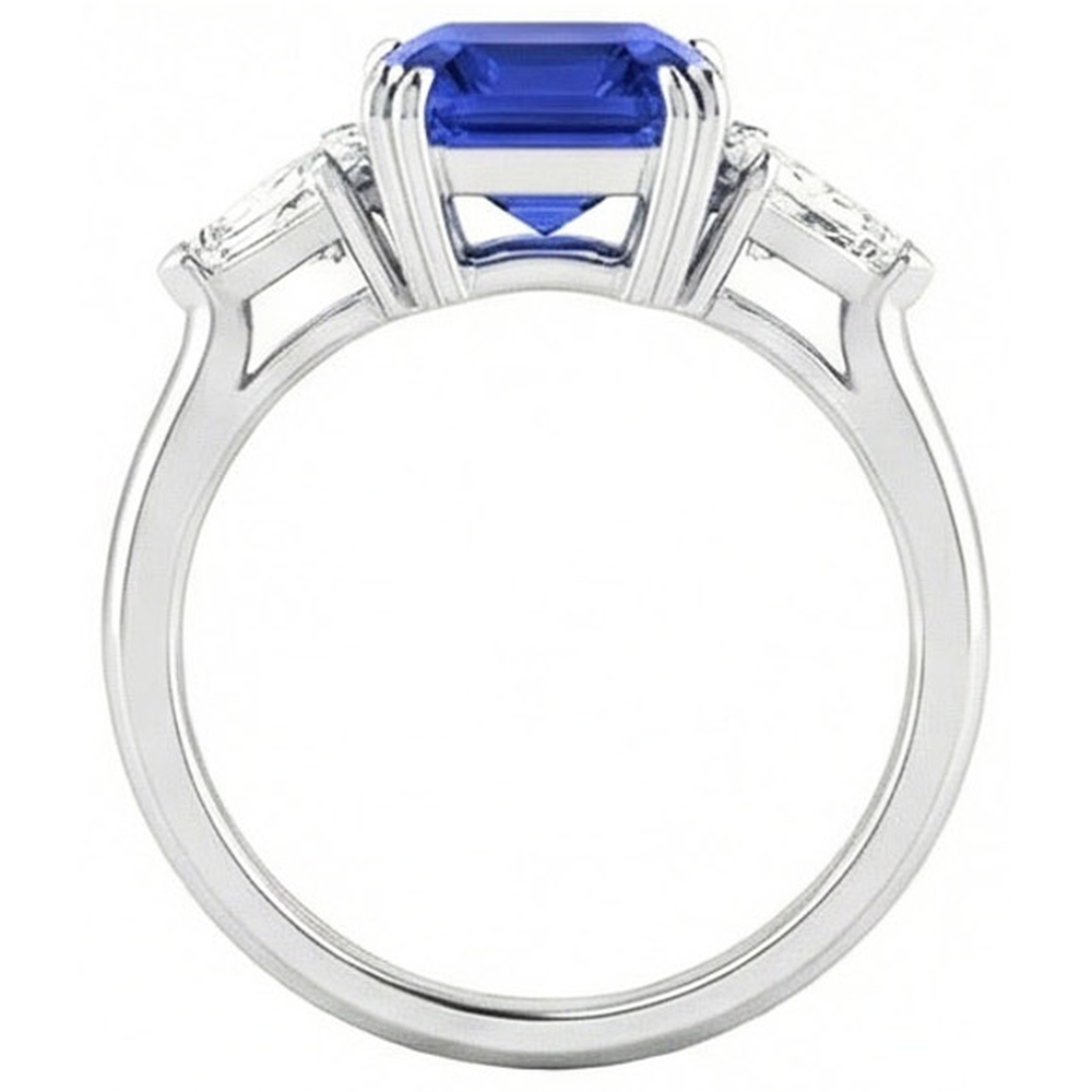 Womens Sapphire Ring Asscher Cut 2.50 Carats Tapered Baguette Natural Earth Mined Diamond ( Not Lab Grown )s