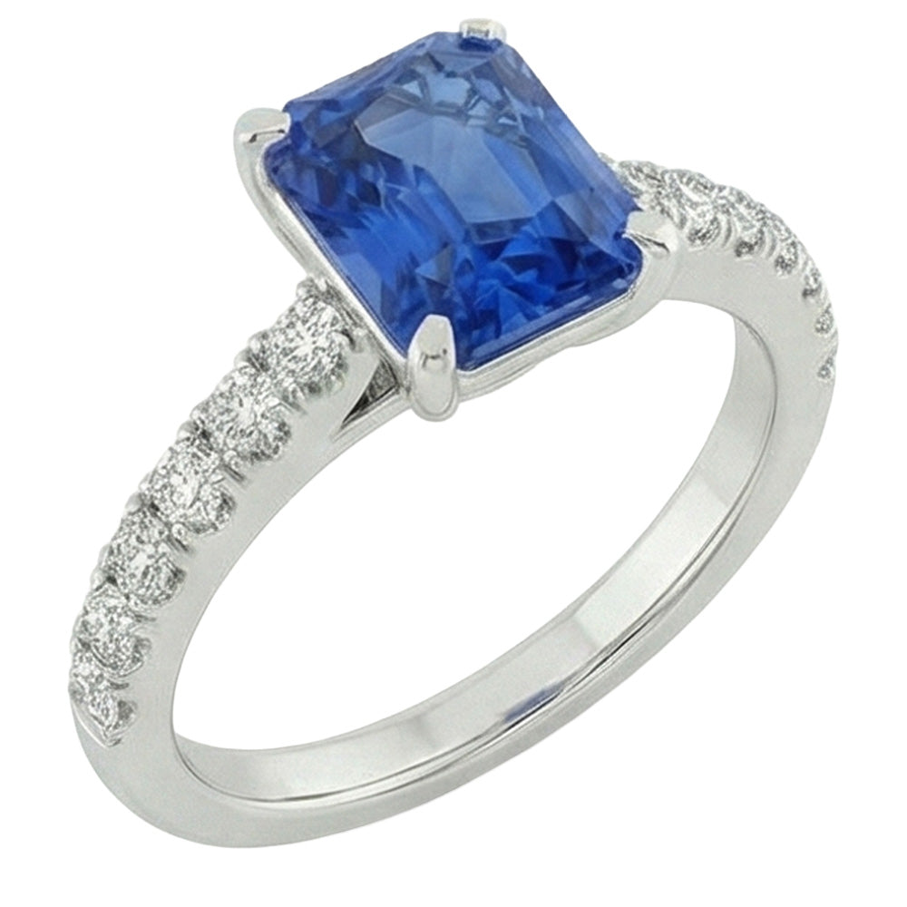 natural round sapphire 3.50ct ring front view