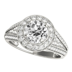 Womens Halo Round Real Old Miner Natural Earth Mined Diamond Ring Split Milgrain Shank 6 Carats
