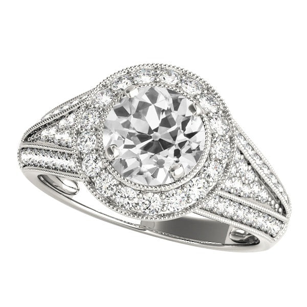 Womens Halo Round Real Old Miner Diamond Ring Split Milgrain Shank 6 Carats