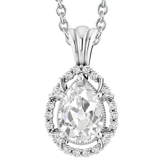 Womens Natural Diamond Pendant Slide With Bail Round & Pear Old Miner 5 Carats