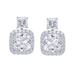 Fine Diamond Cushion Cut Earrings 12 ct – 14K White Gold