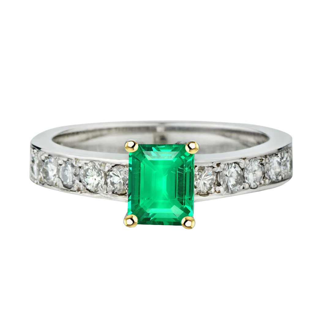 Emerald Emerald Cut Colored Stone Ring in Two-Tone 14K Gold – main view