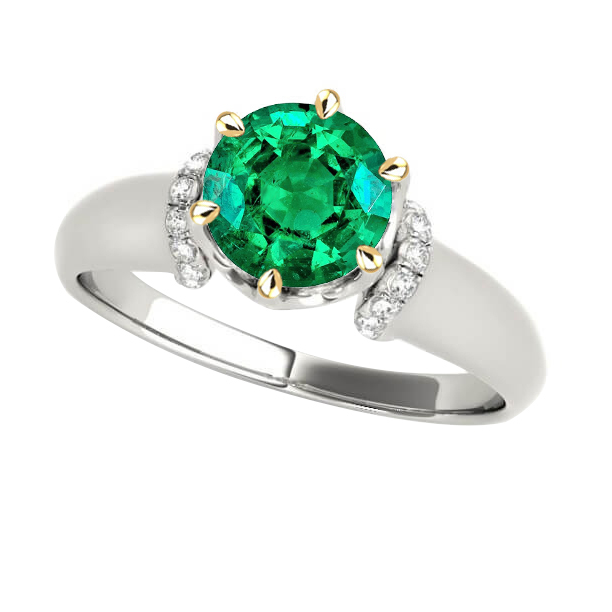 Earth-Mined Fine Emerald Gemstone Ring 2 ct 14K Two Tone Gold – main view