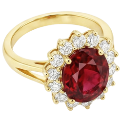 Yellow Gold 14K 4.70 Carats Prong Set Ruby With Natural Earth Mined Diamond ( Not Lab Grown )s Ring New