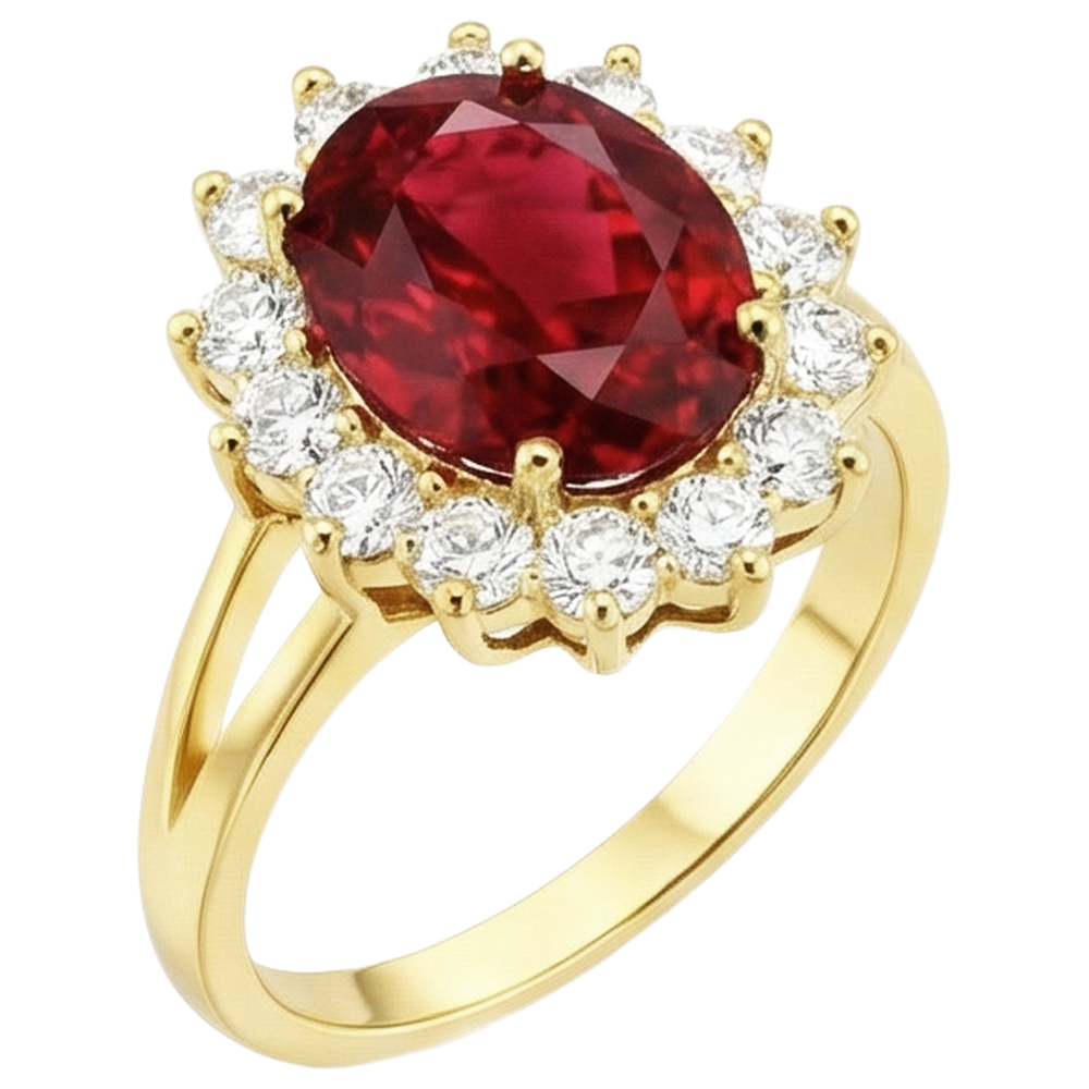 Yellow Gold 14K 4.70 Carats Prong Set Ruby With Natural Earth Mined Diamond ( Not Lab Grown )s Ring New