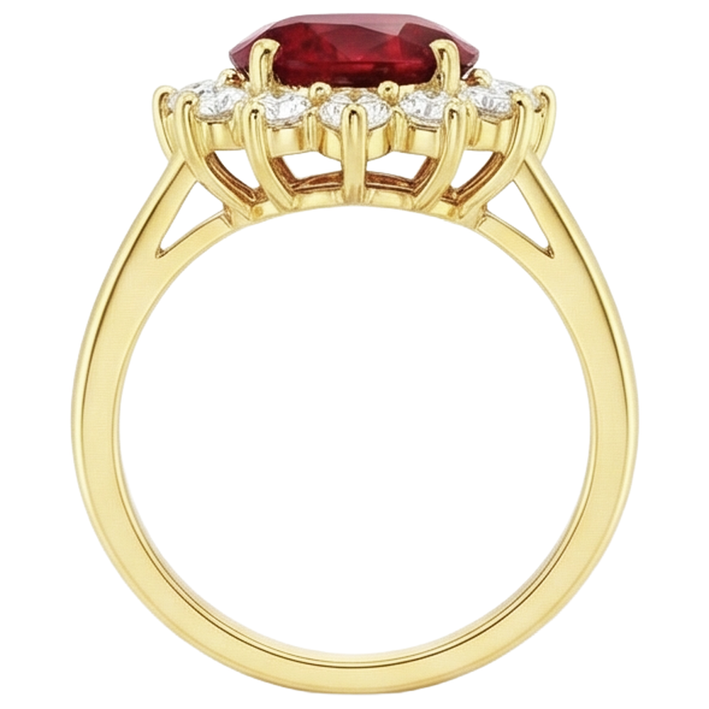 Yellow Gold 14K 4.70 Carats Prong Set Ruby With Natural Earth Mined Diamond ( Not Lab Grown )s Ring New