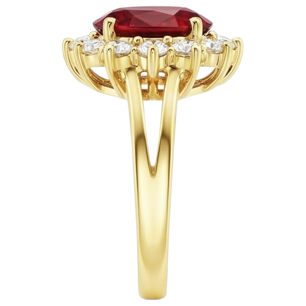 Yellow Gold 14K 4.70 Carats Prong Set Ruby With Natural Earth Mined Diamond ( Not Lab Grown )s Ring New