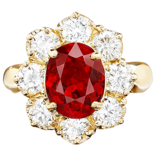 Yellow Gold 14K Red Ruby Natural Earth Mined Diamond ( Not Lab Grown ) Wedding Ring Jewelry 4 Carats