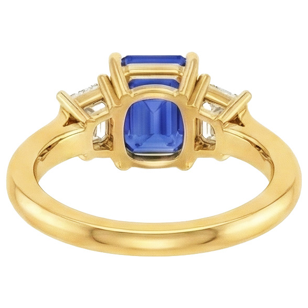 Yellow Gold 3 Stone Blue Sapphire & Natural Earth Mined Diamond ( Not Lab Grown ) Ring 9 Carats