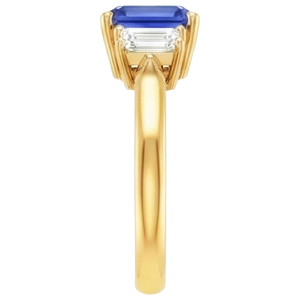 Yellow Gold 3 Stone Blue Sapphire & Natural Earth Mined Diamond ( Not Lab Grown ) Ring 9 Carats