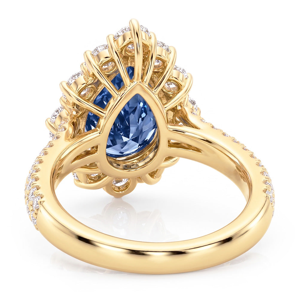 Yellow Gold Blue Natural Earth Mined Diamond ( Not Lab Grown )  Cocktail Ring
