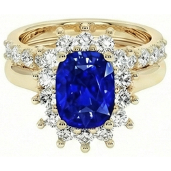 Yellow Gold Ceylon Sapphire Ring Set With Natural Earth Mined Diamond ( Not Lab Grown ) Accents 7.50 Carats