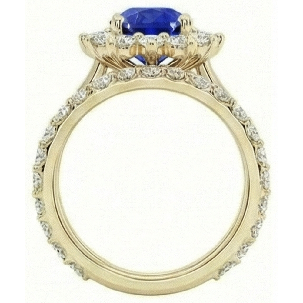 Yellow Gold Ceylon Sapphire Ring Set With Natural Earth Mined Diamond ( Not Lab Grown ) Accents 7.50 Carats