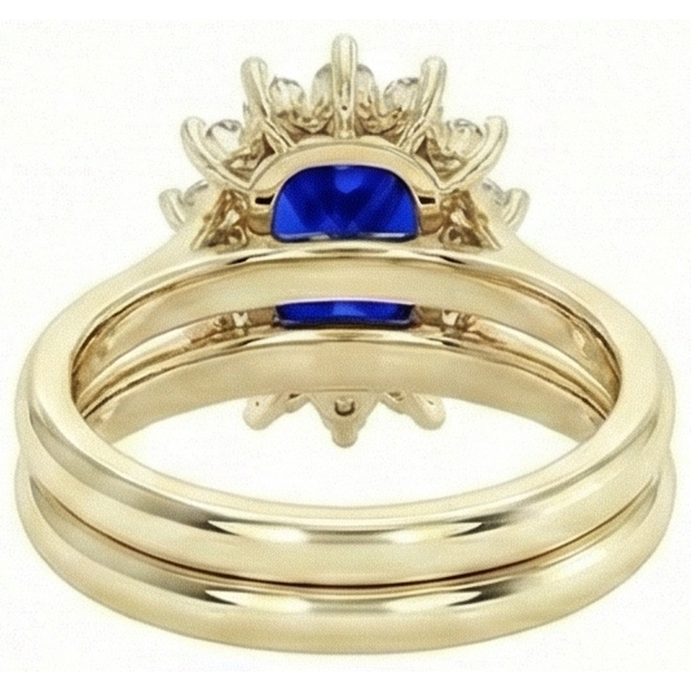 Yellow Gold Ceylon Sapphire Ring Set With Natural Earth Mined Diamond ( Not Lab Grown ) Accents 7.50 Carats