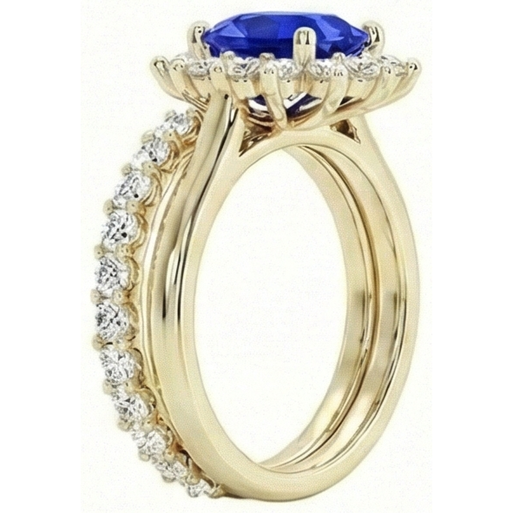Yellow Gold Ceylon Sapphire Ring Set With Natural Earth Mined Diamond ( Not Lab Grown ) Accents 7.50 Carats