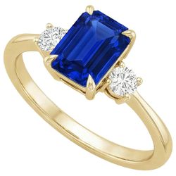 Yellow Gold Emerald 3 Stones Ring Blue Sapphire & Natural Earth Mined Diamond ( Not Lab Grown ) 3.50 Carats