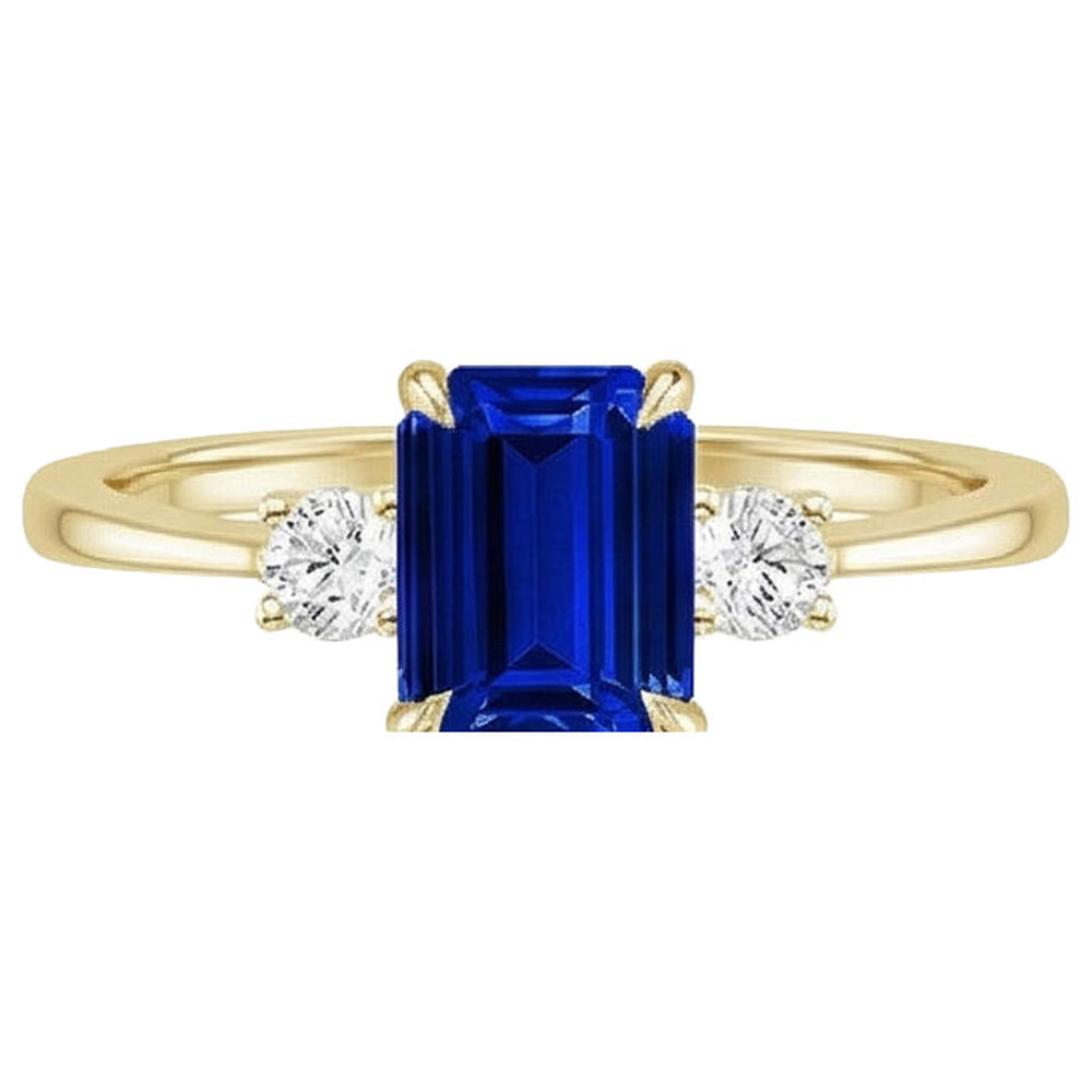 Yellow Gold Emerald 3 Stones Ring Blue Sapphire & Natural Earth Mined Diamond ( Not Lab Grown ) 3.50 Carats