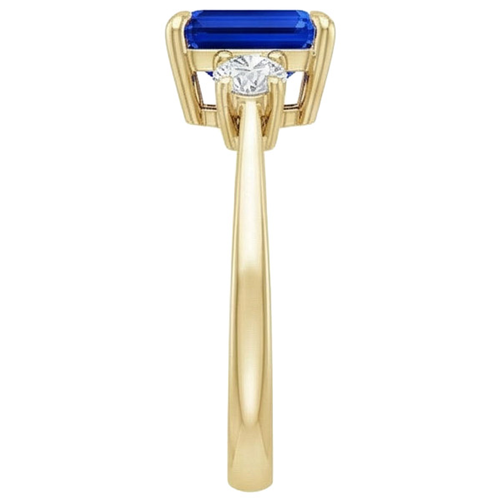 Yellow Gold Emerald 3 Stones Ring Blue Sapphire & Natural Earth Mined Diamond ( Not Lab Grown ) 3.50 Carats