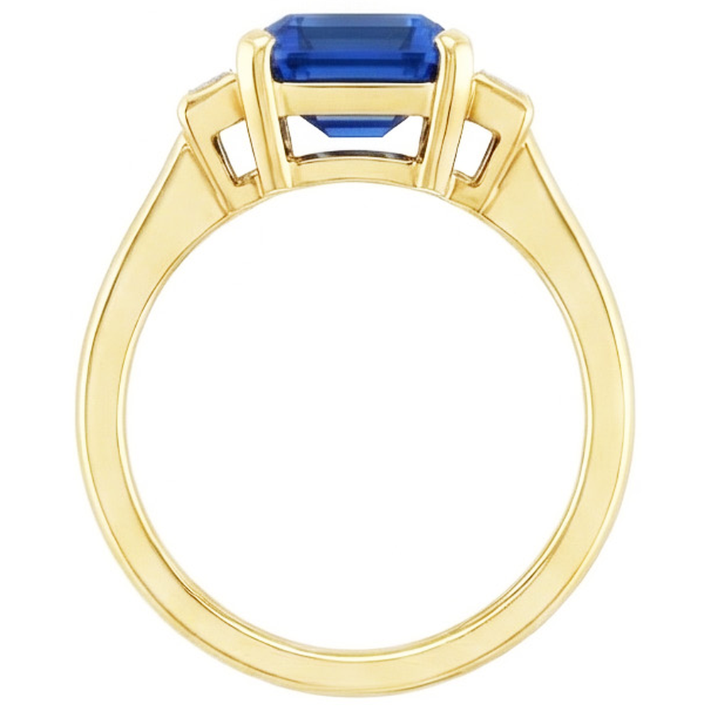 Yellow Gold Emerald Gemstone Ring Baguette Natural Earth Mined Diamond ( Not Lab Grown )s 5 Carats 3 Stone