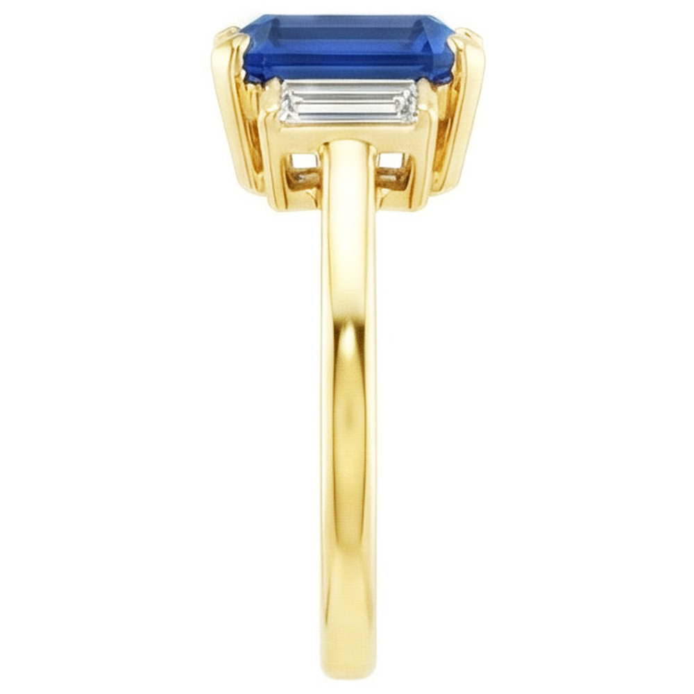 Yellow Gold Emerald Gemstone Ring Baguette Natural Earth Mined Diamond ( Not Lab Grown )s 5 Carats 3 Stone