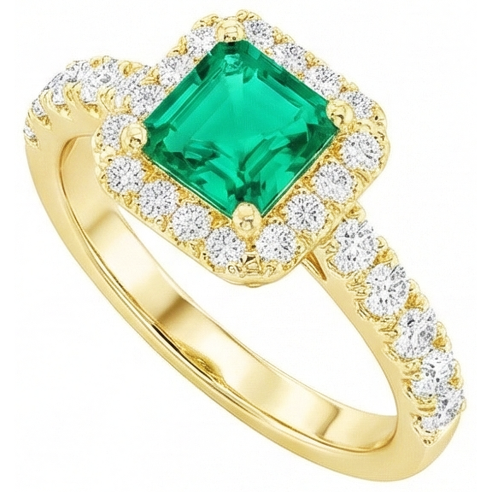 Gemstone Ring 14K Yellow Gold with Fine Emerald – top view