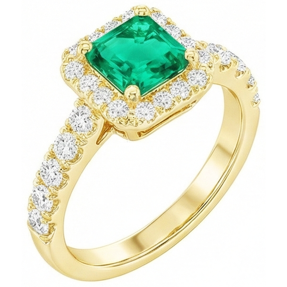 Gemstone Ring 14K Yellow Gold with Fine Emerald – angle view