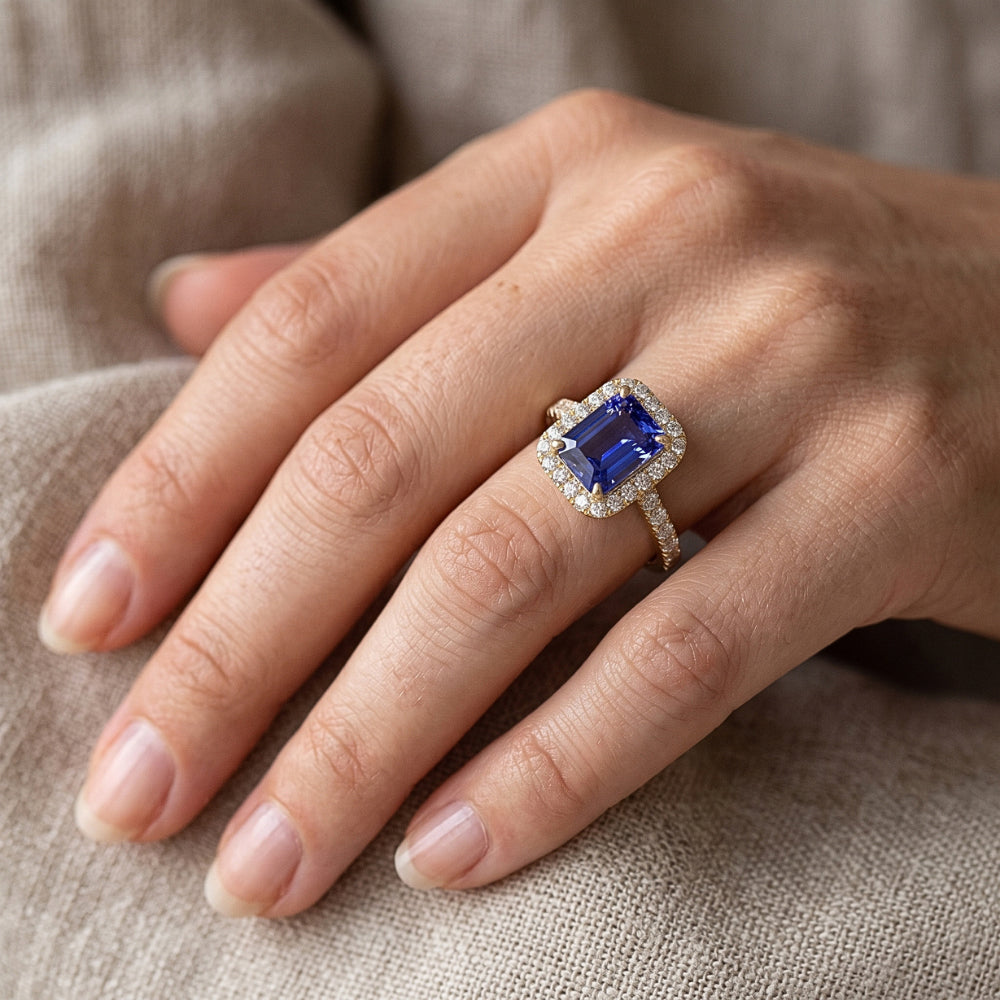 Yellow Gold Halo Anniversary Ring & Round Natural Earth Mined Diamond ( Not Lab Grown )s 4 Carats Jewelry
