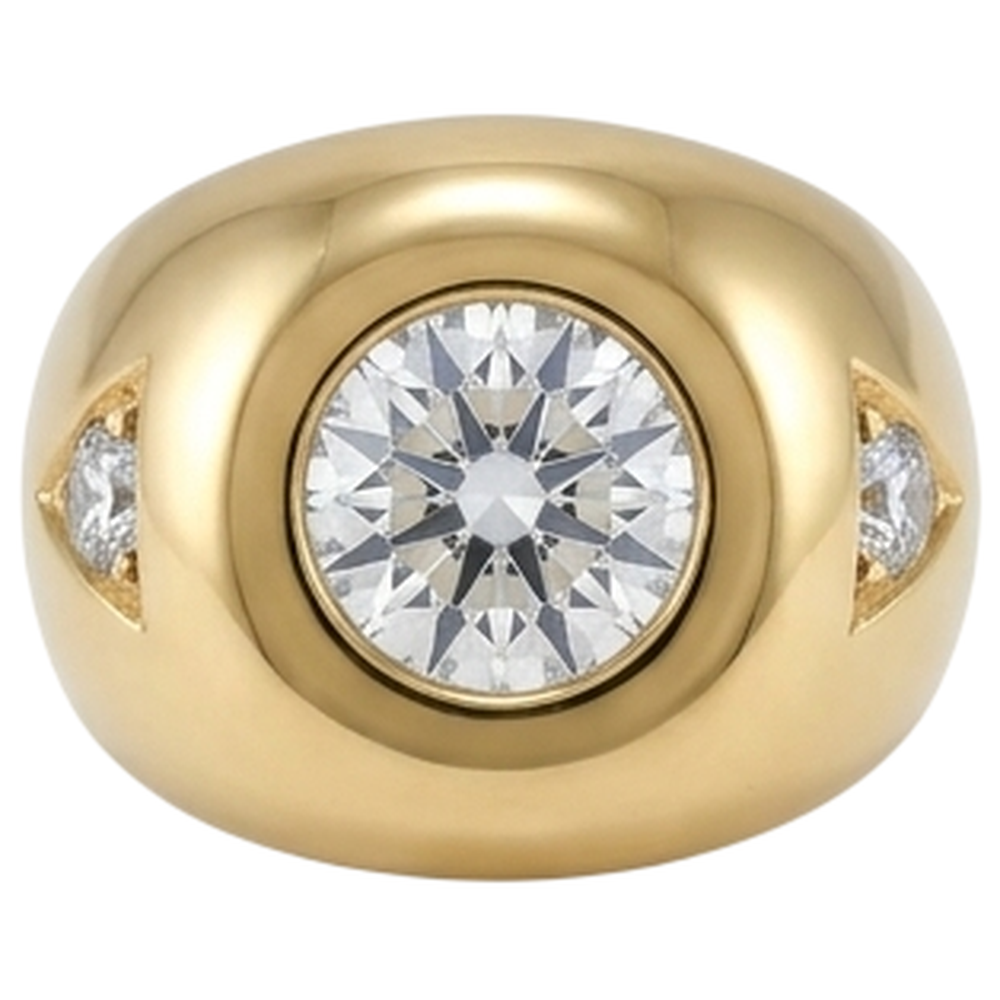 Yellow Gold Men's Ring Old Cut Round Natural Earth Mined Diamond ( Not Lab Grown )s Three Stone 2.25 Carats
