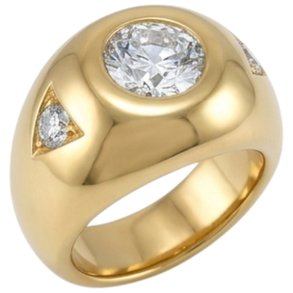 Yellow Gold Men's Ring Old Cut Round Natural Earth Mined Diamond ( Not Lab Grown )s Three Stone 2.25 Carats