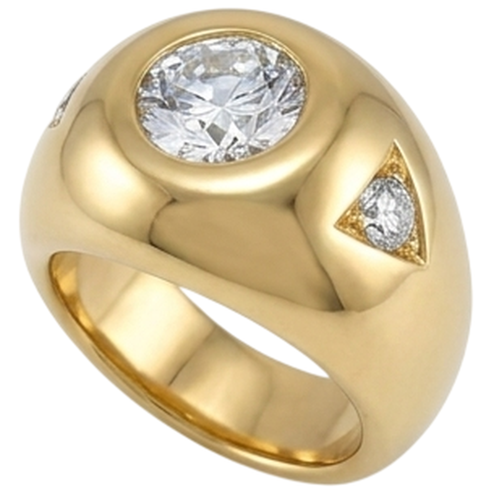 Yellow Gold Men's Ring Old Cut Round Natural Earth Mined Diamond ( Not Lab Grown )s Three Stone 2.25 Carats