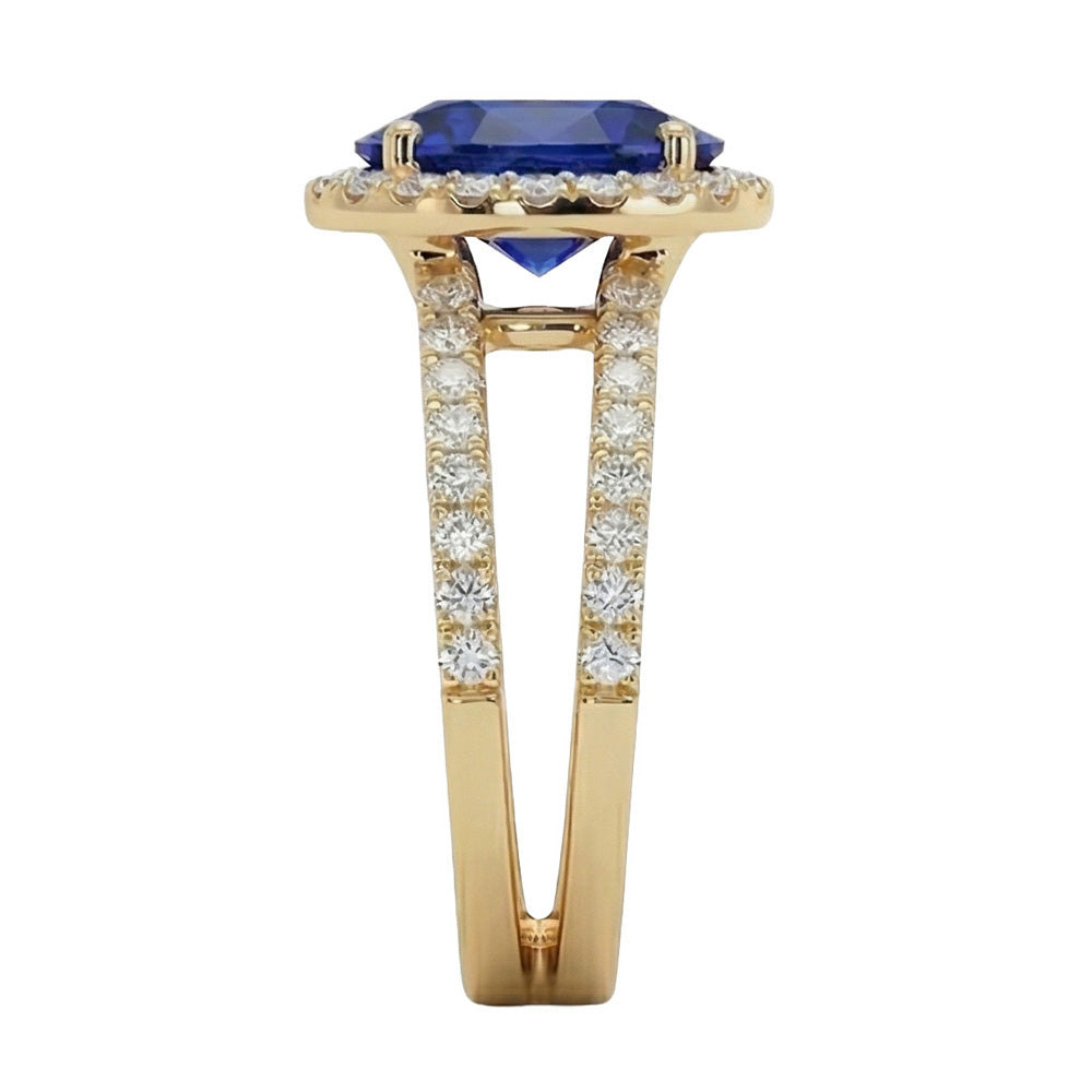 Yellow Gold Natural Earth Mined Diamond ( Not Lab Grown ) Engagement Ring Set Oval Ceylon Sapphire Jewelry