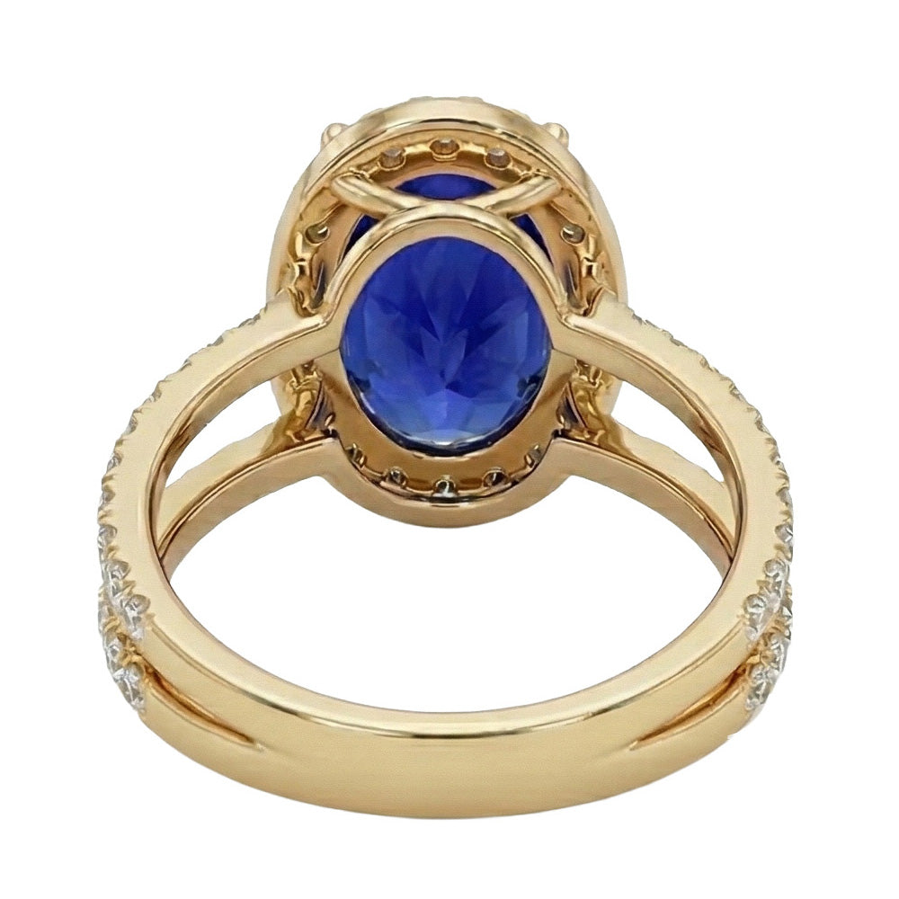 Yellow Gold Natural Earth Mined Diamond ( Not Lab Grown ) Engagement Ring Set Oval Ceylon Sapphire Jewelry