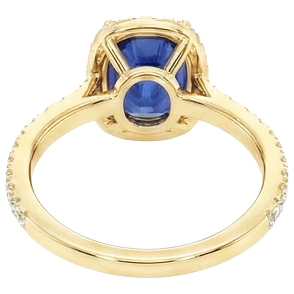 Yellow Gold Oval Sapphire Halo Natural Earth Mined Diamond ( Not Lab Grown ) Ring 11.25 Carats 14K