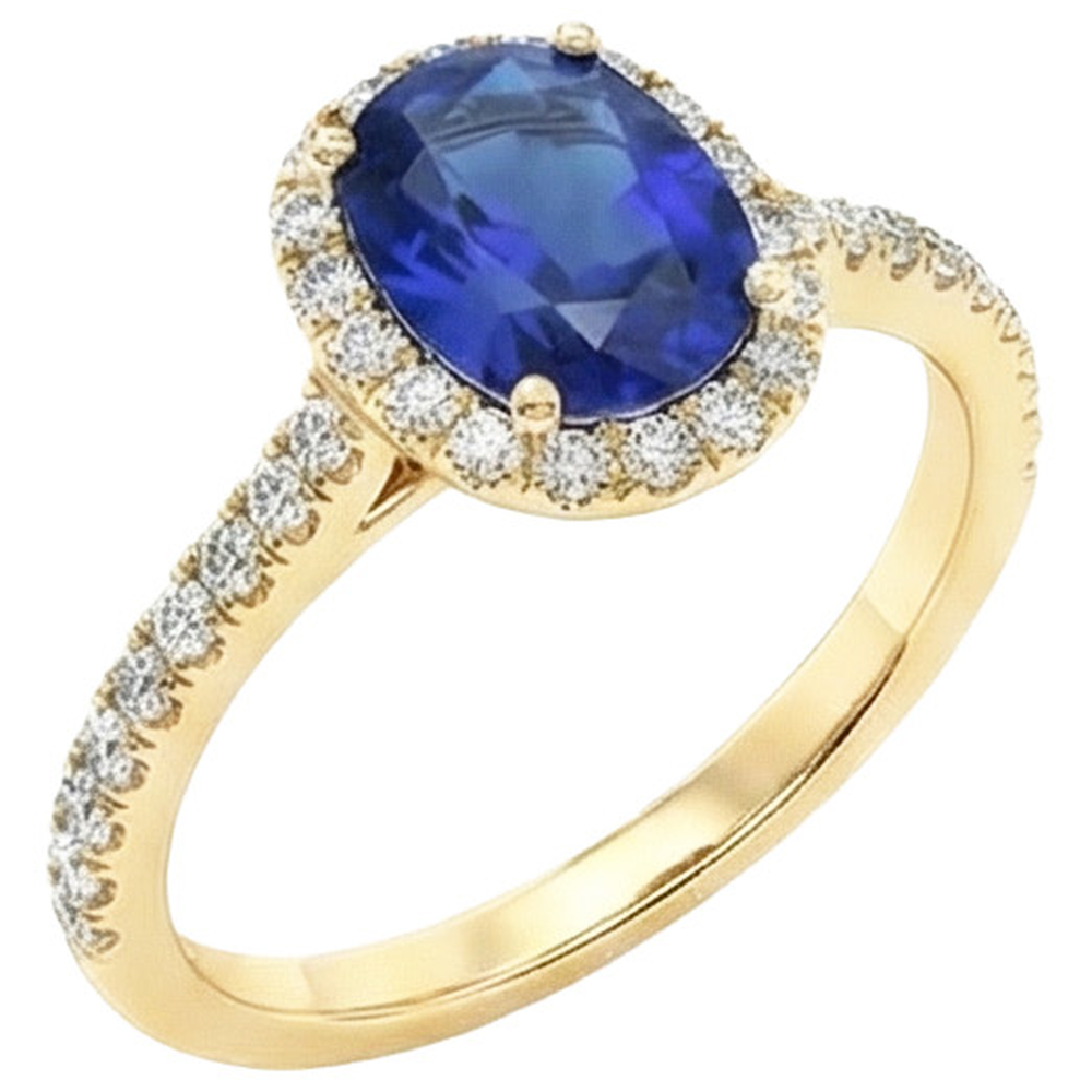 Yellow Gold Oval Sapphire Halo Natural Earth Mined Diamond ( Not Lab Grown ) Ring 11.25 Carats 14K