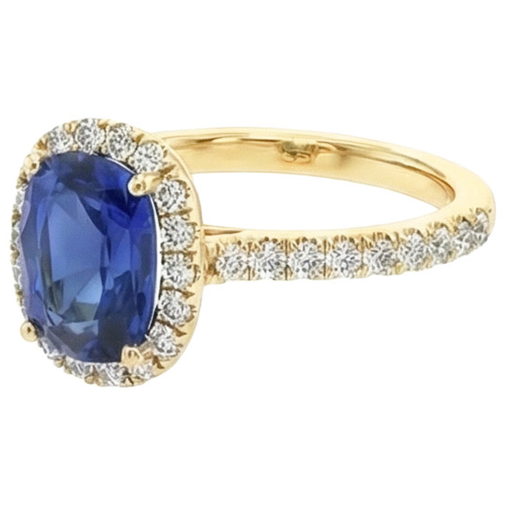 Yellow Gold Oval Sapphire Halo Natural Earth Mined Diamond ( Not Lab Grown ) Ring 11.25 Carats 14K
