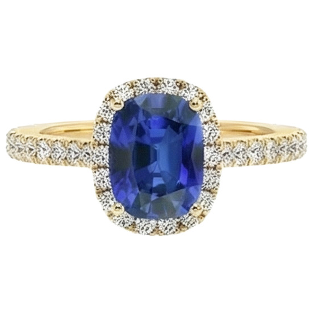 Yellow Gold Oval Sapphire Halo Natural Earth Mined Diamond ( Not Lab Grown ) Ring 11.25 Carats 14K