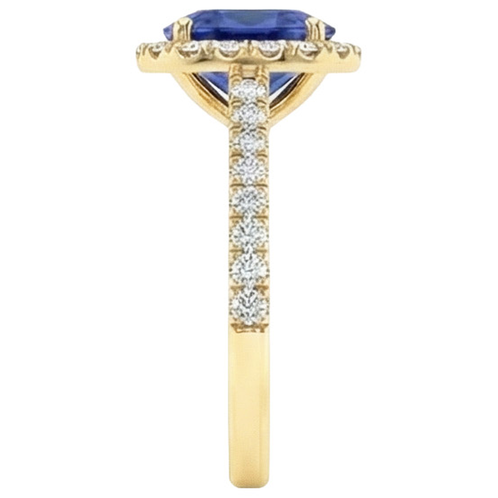 Yellow Gold Oval Sapphire Halo Natural Earth Mined Diamond ( Not Lab Grown ) Ring 11.25 Carats 14K
