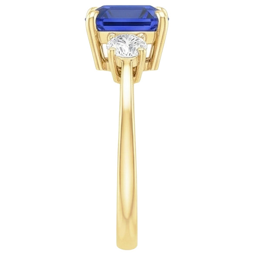 Yellow Gold Round Natural Earth Mined Diamond ( Not Lab Grown ) & Cushion Blue Sapphire Ring 2.75 Carats New