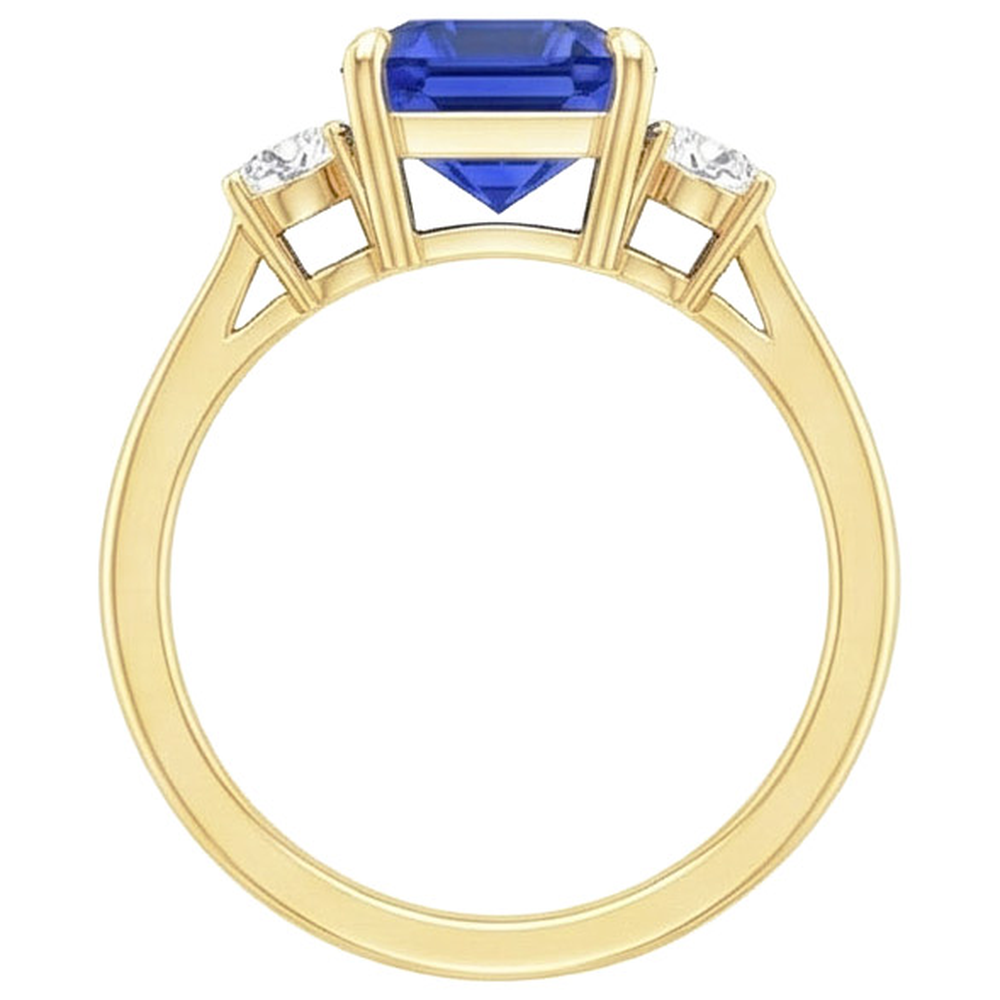 Yellow Gold Round Natural Earth Mined Diamond ( Not Lab Grown ) & Cushion Blue Sapphire Ring 2.75 Carats New