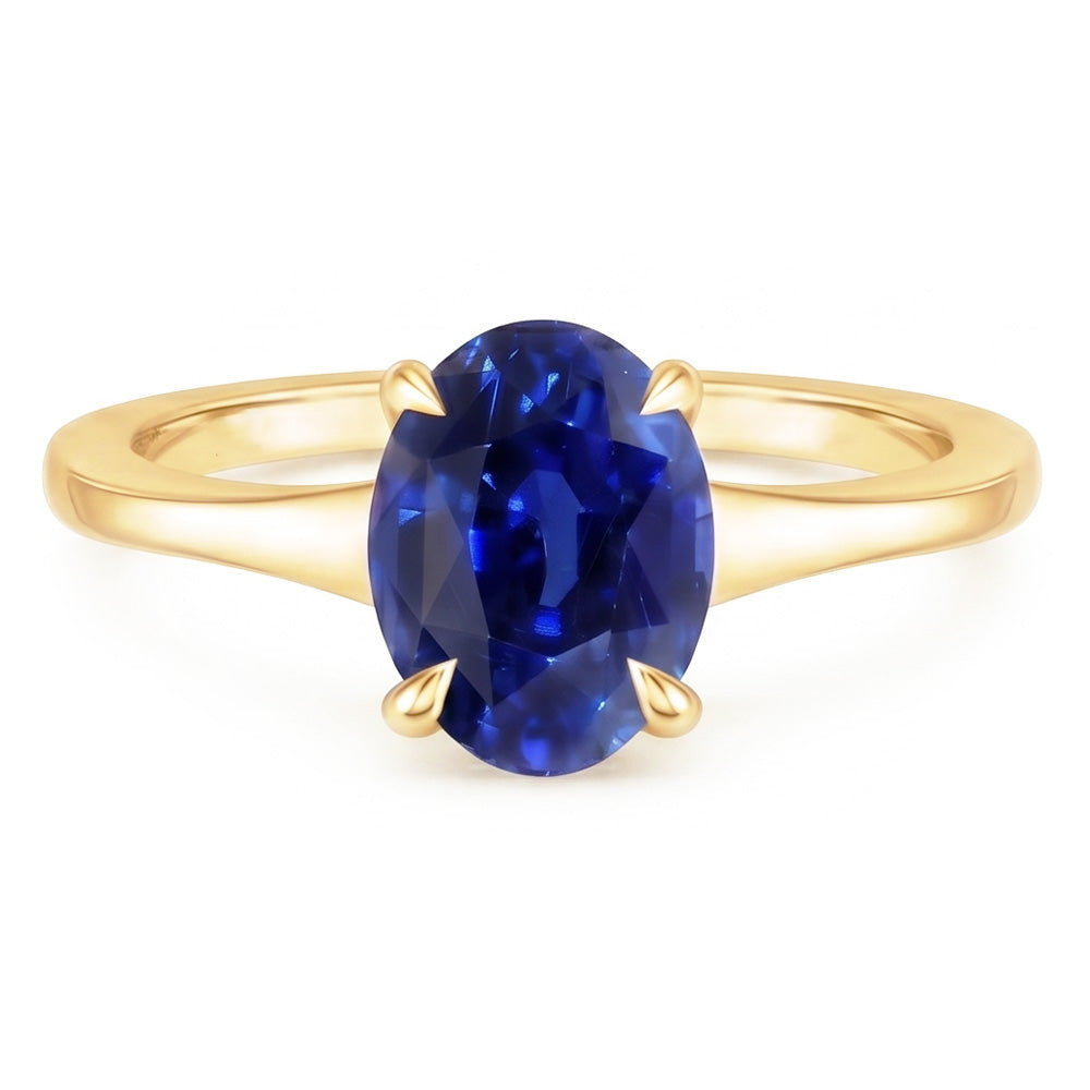Yellow Gold Solitaire Ring Oval Sri Lankan Sapphire 3 Carats
