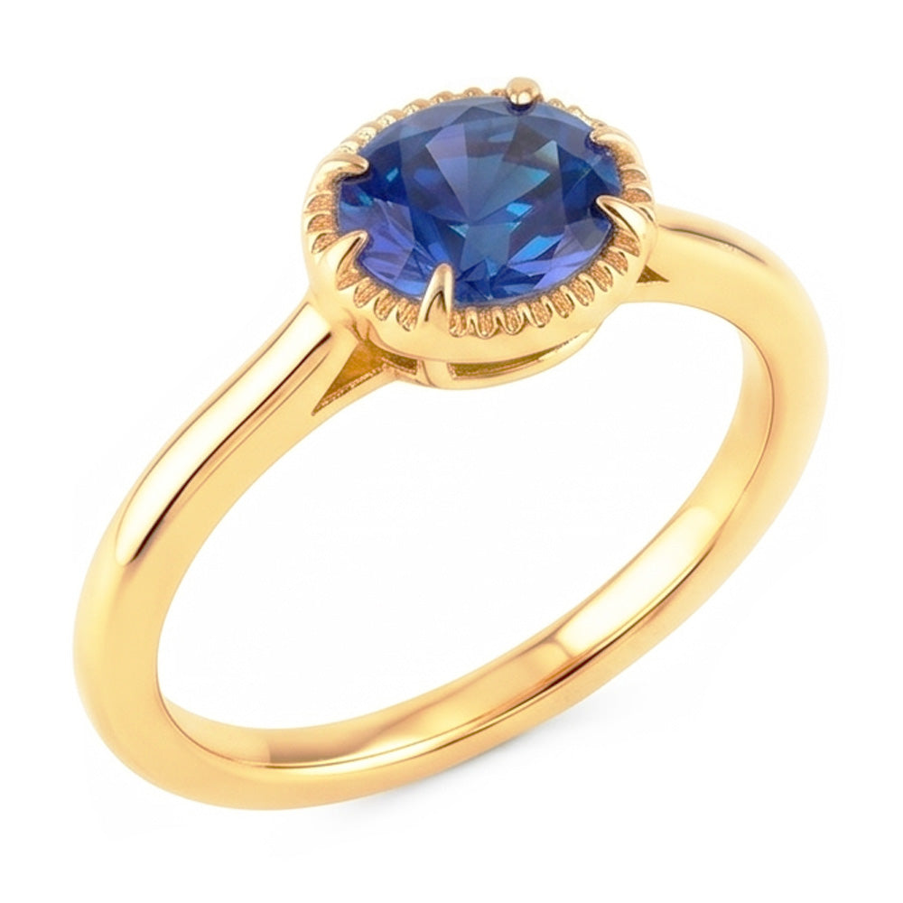 Yellow Gold Solitaire Ring Prong Set Blue Sapphire 1.50 Carats