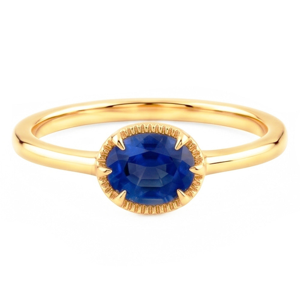 Yellow Gold Solitaire Ring Prong Set Blue Sapphire 1.50 Carats