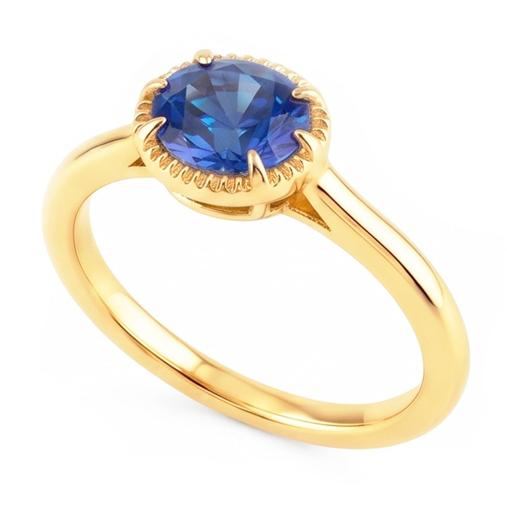 Yellow Gold Solitaire Ring Prong Set Blue Sapphire 1.50 Carats