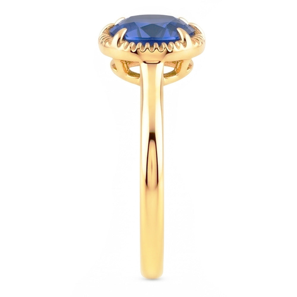 Yellow Gold Solitaire Ring Prong Set Blue Sapphire 1.50 Carats