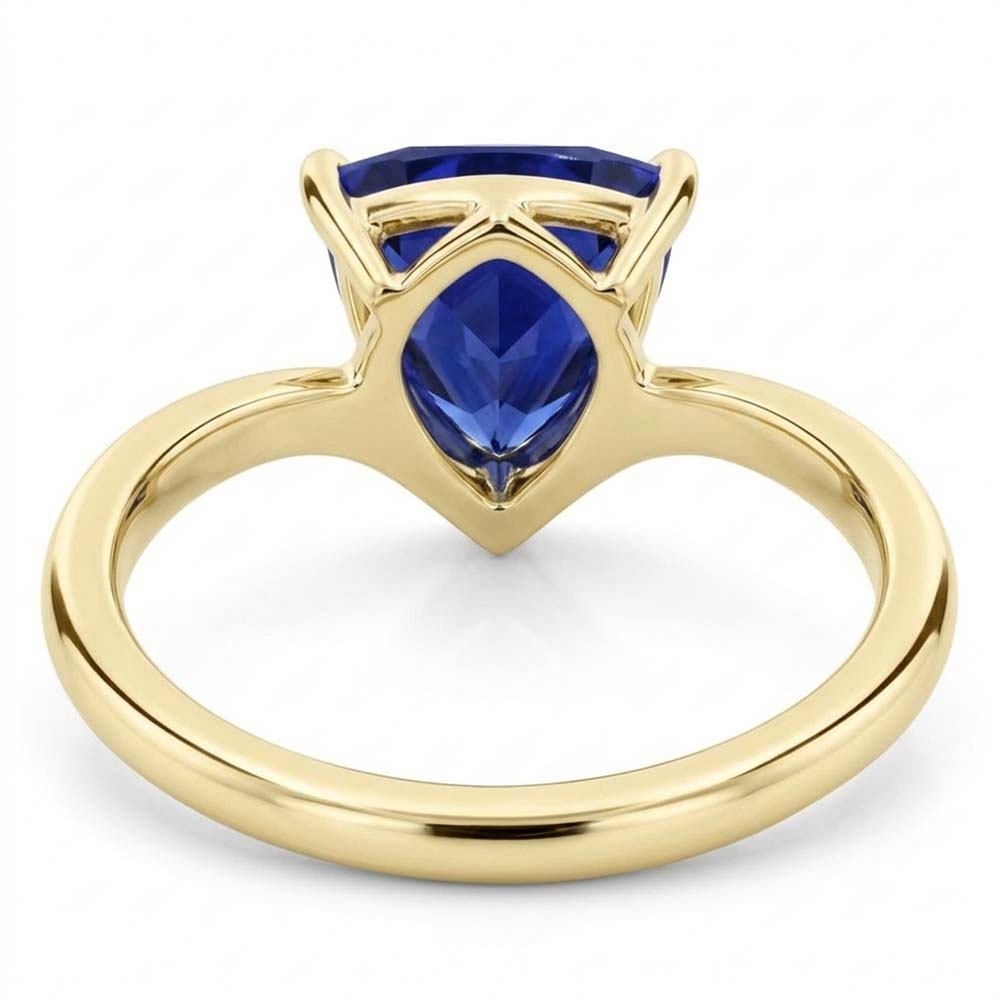 Yellow Gold Solitaire Ring Trillion Sapphire 1.50 Carats Prong Set