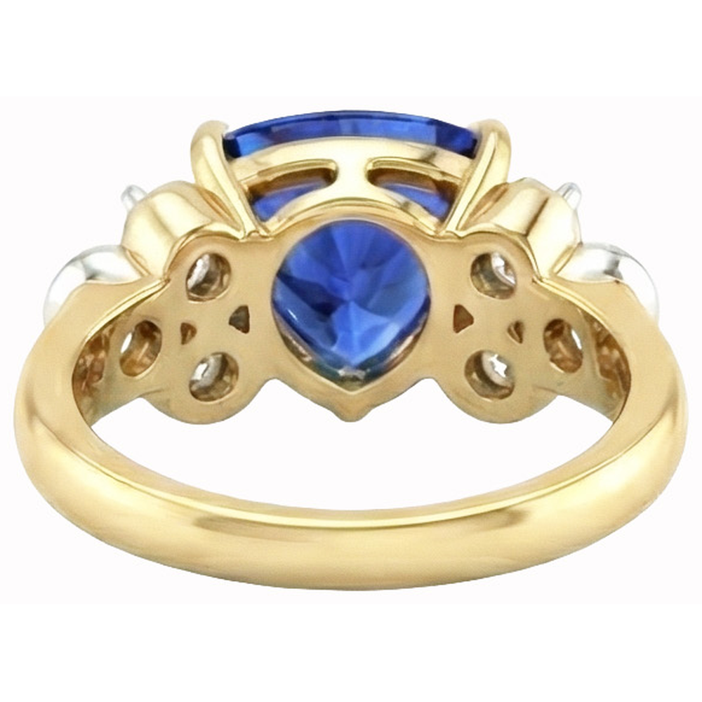 Yellow Gold Trillion Cut Sri Lanka Sapphire Natural Earth Mined Diamond ( Not Lab Grown ) s 6.11 Ct. Ring