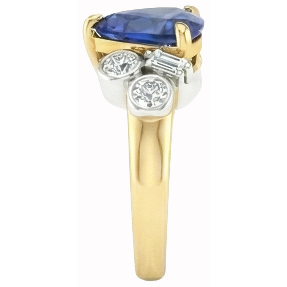 Yellow Gold Trillion Cut Sri Lanka Sapphire Natural Earth Mined Diamond ( Not Lab Grown ) s 6.11 Ct. Ring