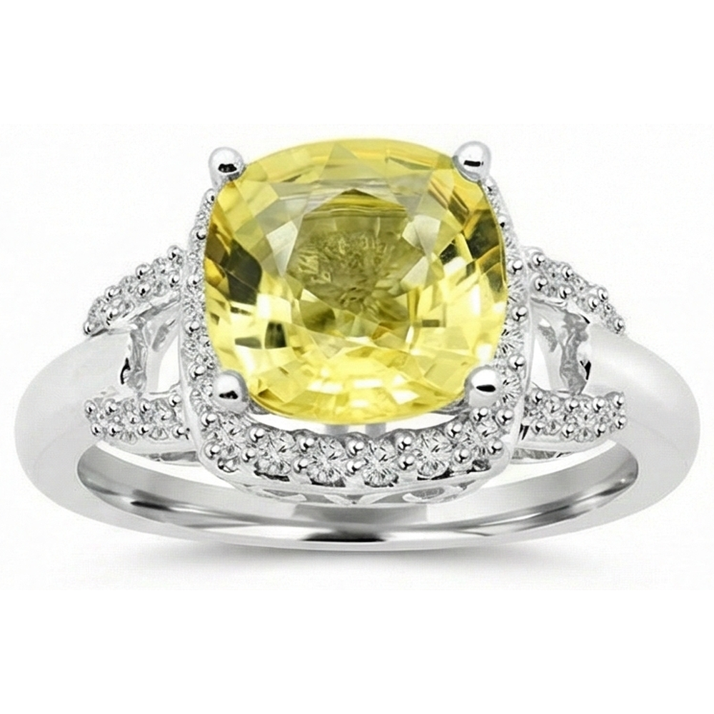 Yellow Sapphire And Natural Earth Mined Diamond ( Not Lab Grown ) s 4 Carats Ring White Gold 14K